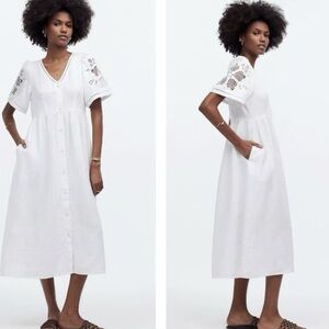 Madewell Cassie Button Front Midi Dress Linen Size XS